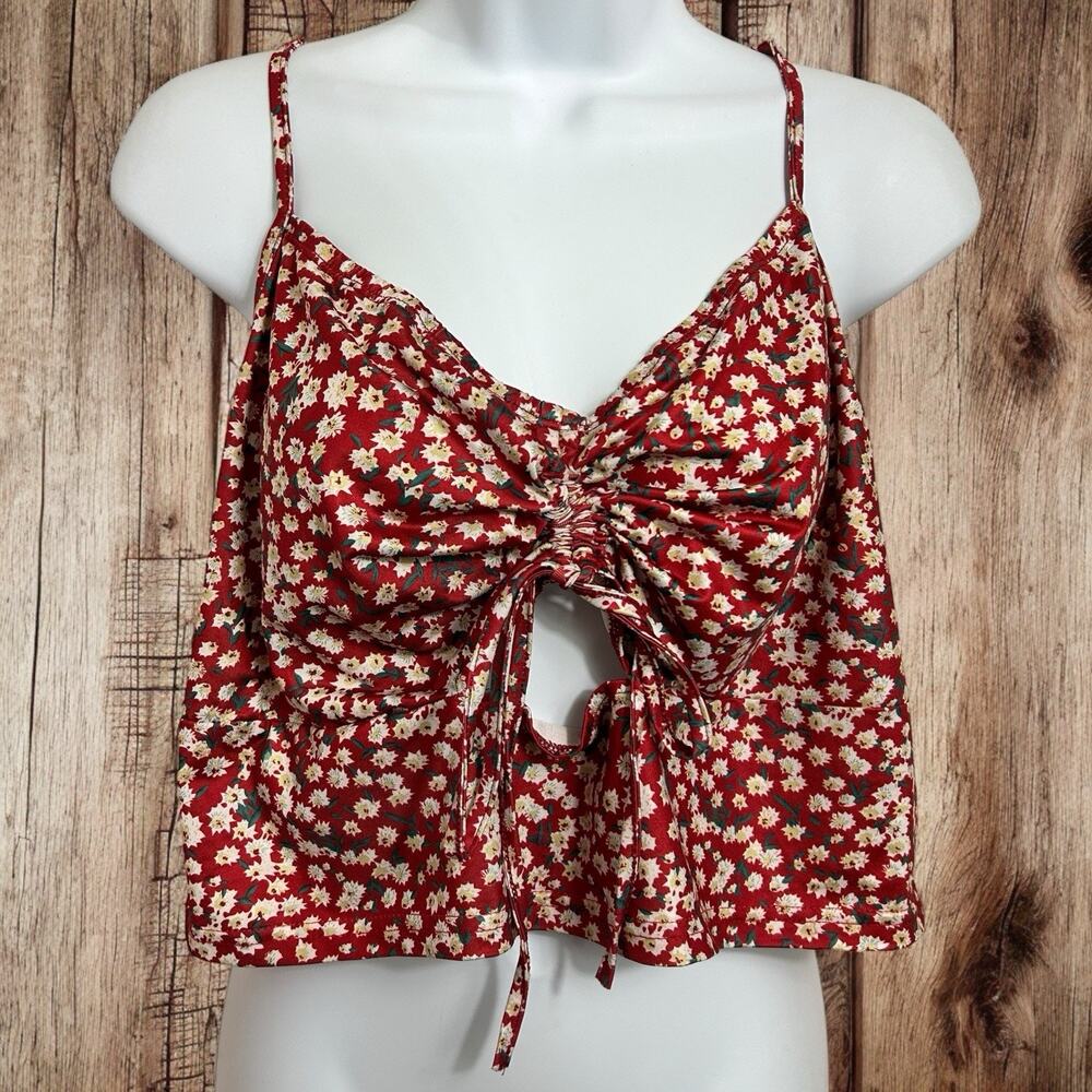 Shein Floral Sleeveless Blouse Sz 3XL Crop Ruched Front Peep Hole Tank